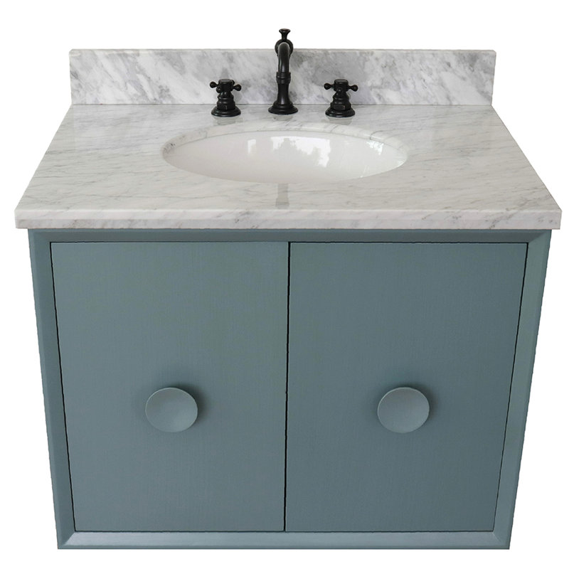 Crumley 31'' Single Bathroom Vanity with Top, Aqua Blue/White Carrara