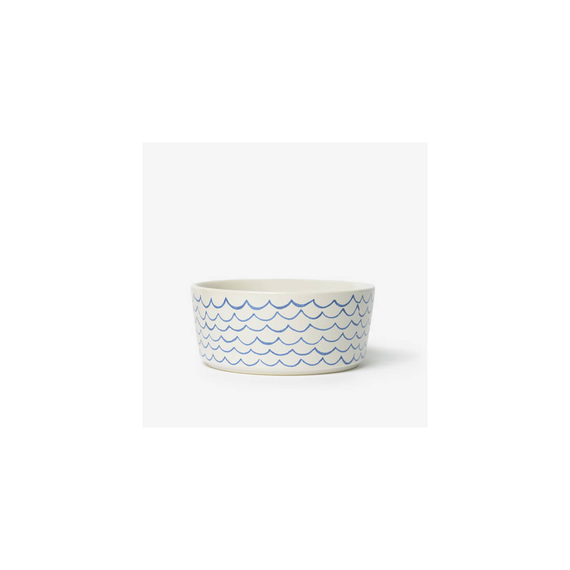 Sketched Wave Ceramic Dog Bowl, Medium (4 cups/ 32 fluid oz), Blue Wave, 2.75" H