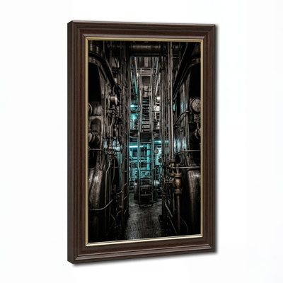 Art mural sur toile avec tuyaux et échelle industriels avec éclairage sarcelle