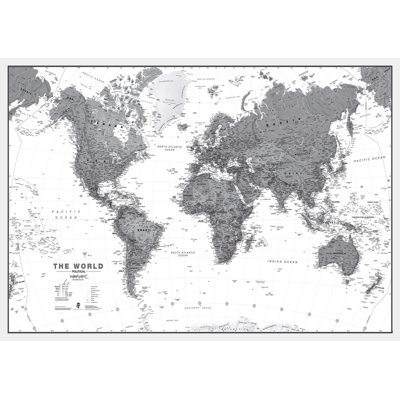 Huge World Wall Map Political Black & White - No Frame Print