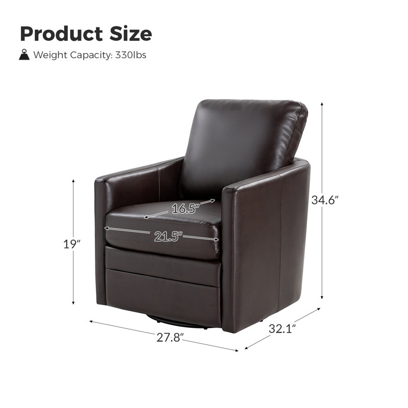 Alfonso 27"Wide Faux Leather Swivel Armchair, Brown Faux Leather