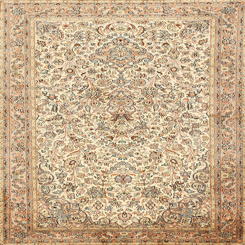 Beige oriental/brun/bleu Tapis décoratif, Carré 6 pi