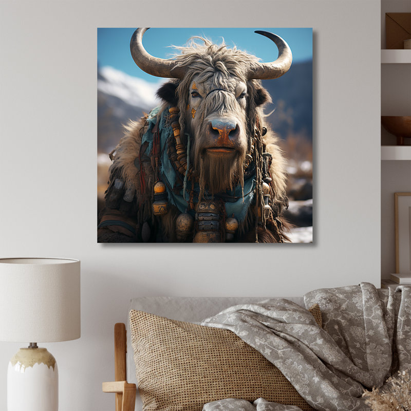 «Brown Yaks Highland Mountain Charm I - Yaks», art mural, Toile tendue, H 36 po x l 36 po x P 1,5 po