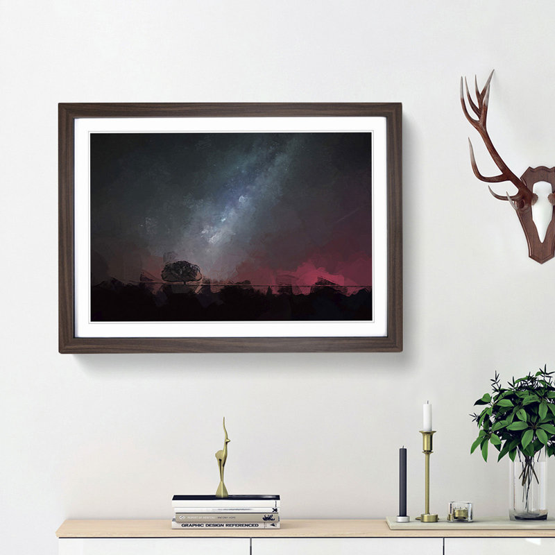 Stars Above a Lone Tree - Picture Frame Graphic Art Print, 27cm H x 36cm W x 2cm D, Walnut Framed