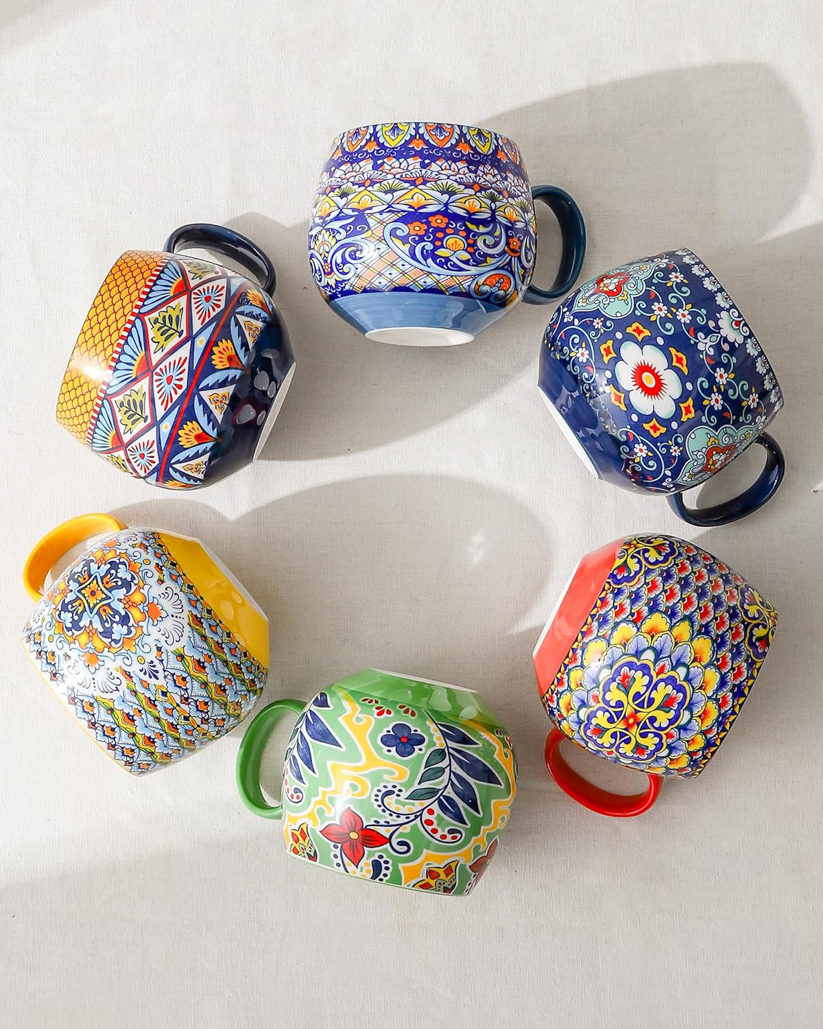Umedas Set of 6 Multicolor Cups Porcelain Coffee Mugs 20 Ounce ...