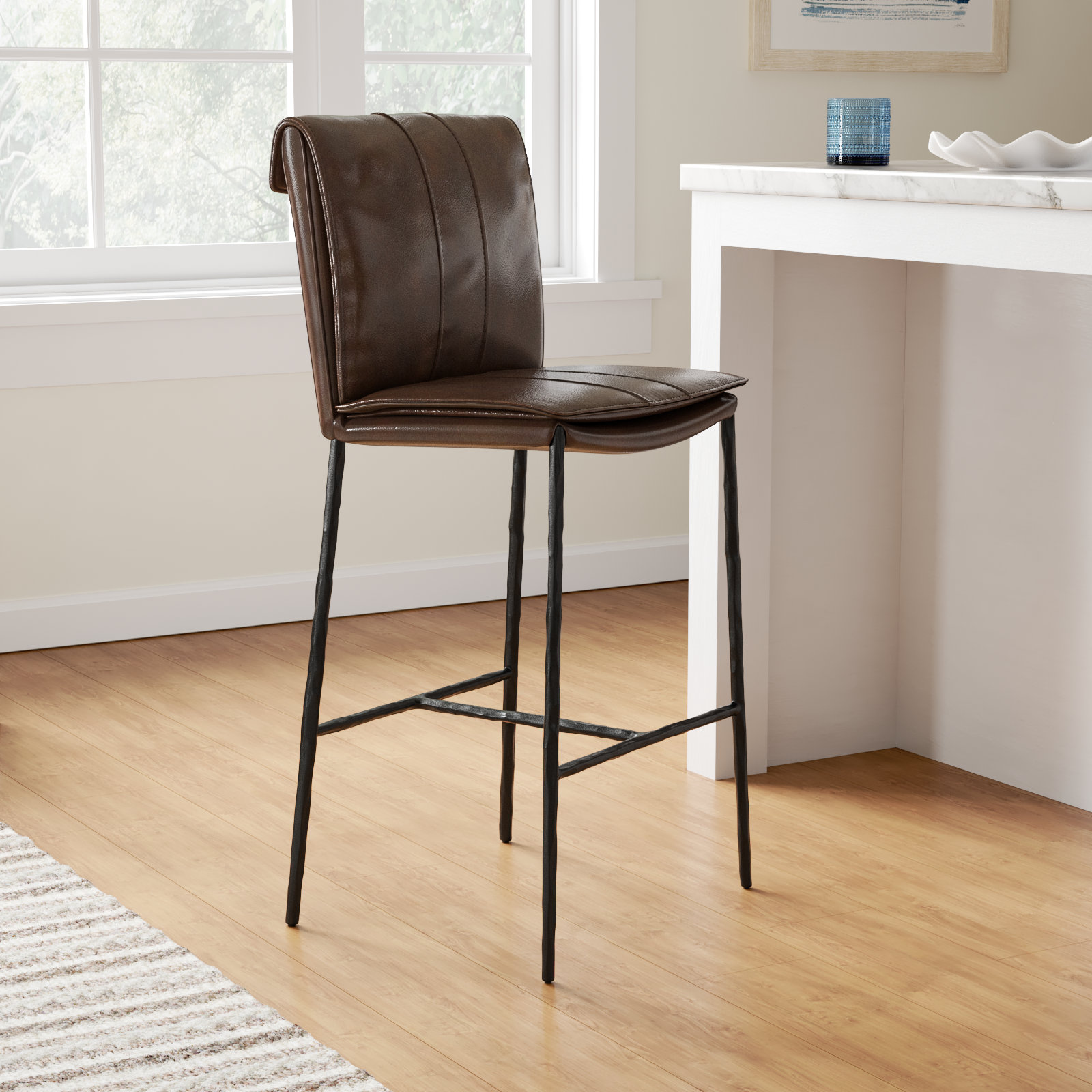 Mayer Leather Stool, Counter Stool (27" Seat Height), Brown