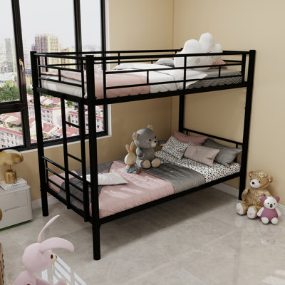 Twin Over Twin Bunk Bed for Kids, Metal Frame with Ladder & Guardrail, Convertible 2 Beds, No Box Spring by Isabelle & Max