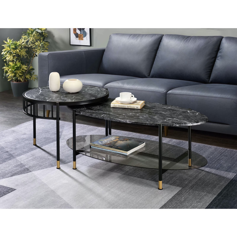 Silas Engineered Stone Top & Black Finish Nesting Table