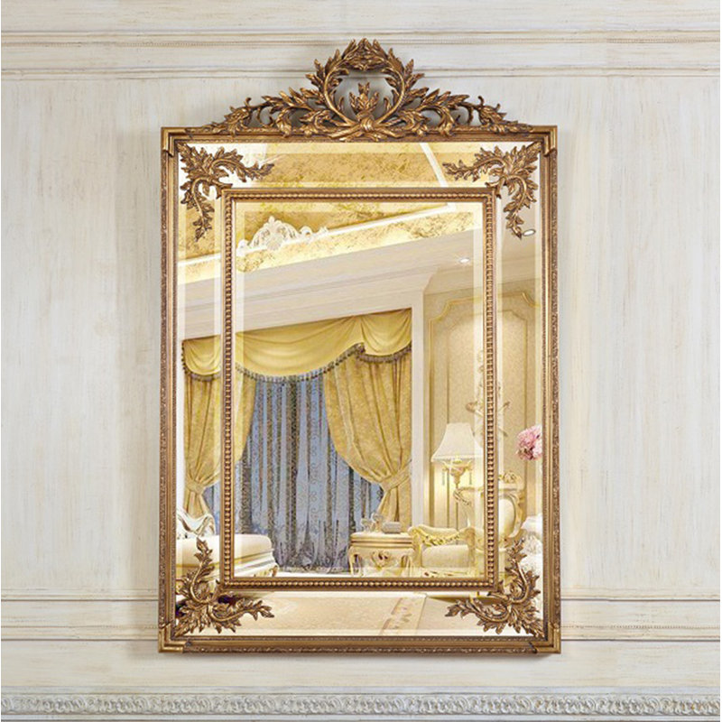 Aurora Flat Solid And Engineered Wood Mirror, Antique Gold