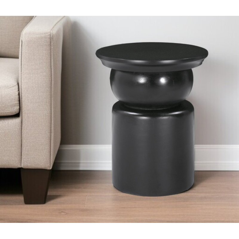 HomeRoots 20" Black Solid Wood Round Drum End Table