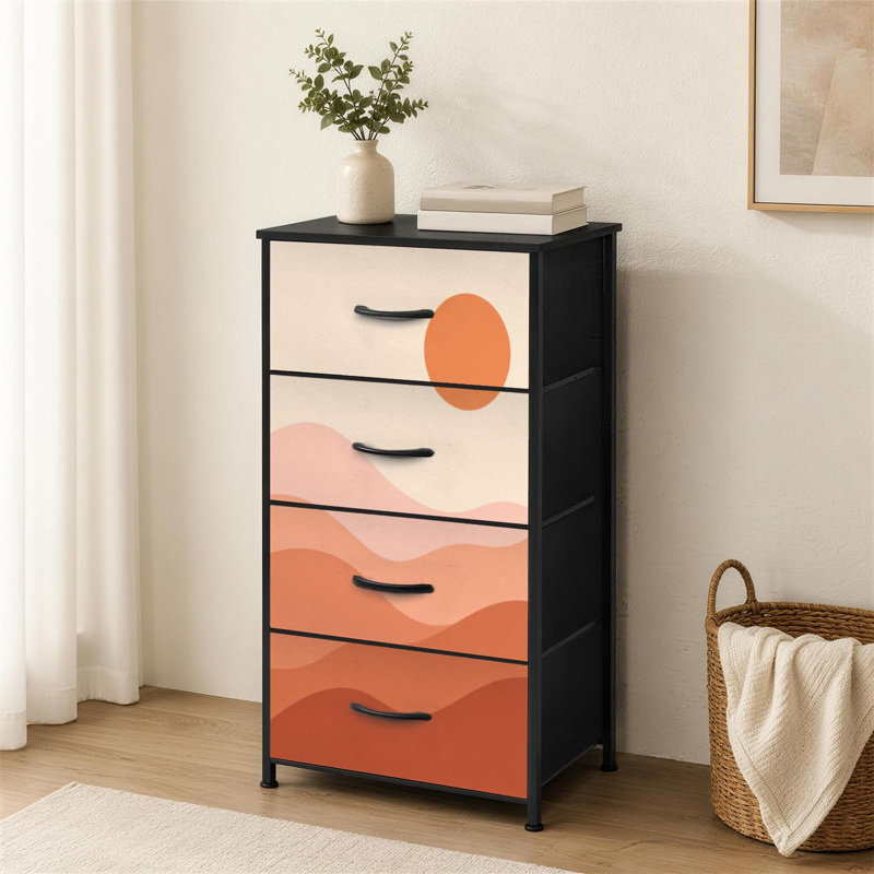 Commode à 4 tiroirs pour chambre à coucher Esthétique contemporaine abstraite paysage désertique Montagnes du soleil Petite commode à vêtements pour commode avec commode