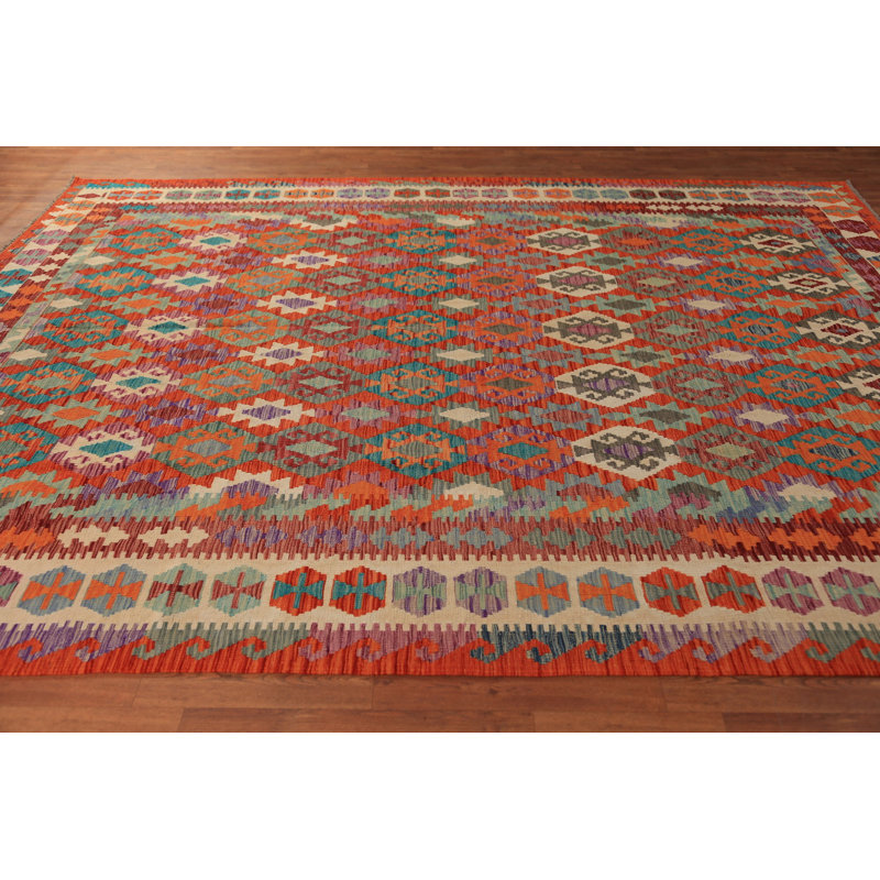 Tapis géométrique en laine All-Over Kilim 9 x 11