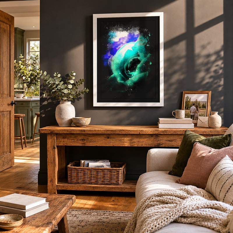 Figure in Cosmic Vortex Modern 1 Piece Single Picture Frame Wall Art, A2 - 59.4 x 42.0 cm, White