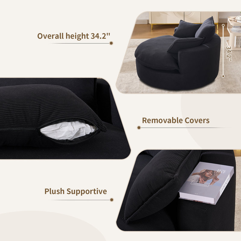 Oversized Barrel Chair – Corduroy, Compression-Molded Foam, Swivel, Black