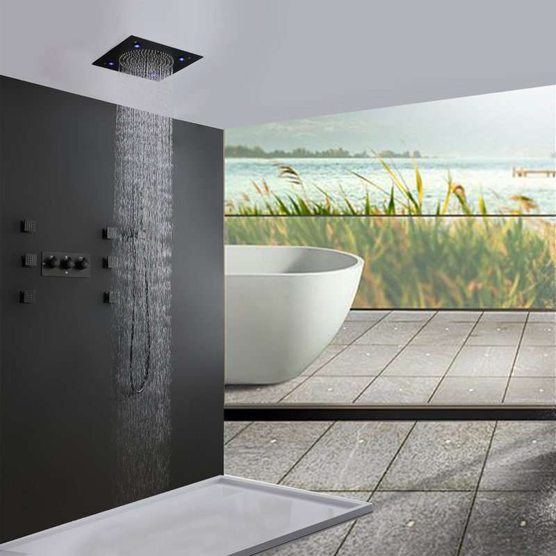LED Complete Shower System With Rough-In Valve, Matte Black