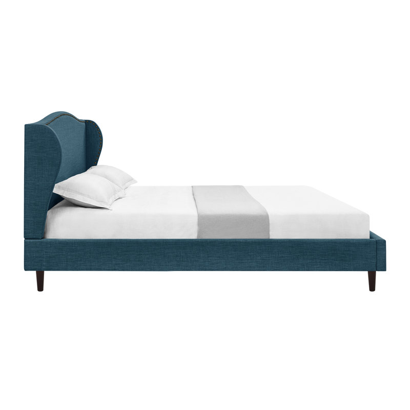 Lit plateforme en lin Eycke Manor Aliannah, Très grand, Bleu marine