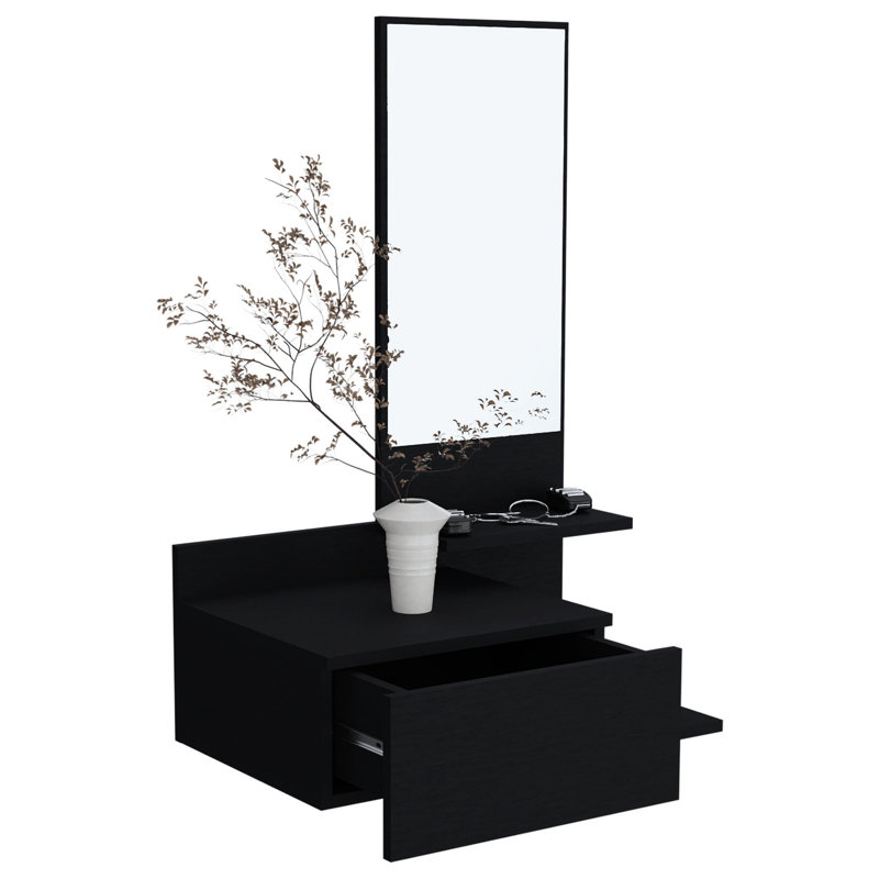 3 Shelf Console Table With Full Sized Drawer - Black, & Elegant Style And Extension Option, Black