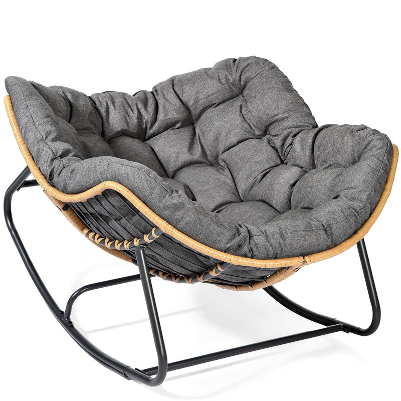Weixel Oversized PE Wicker Outdoor Rocker Chair With Cushion, Gray