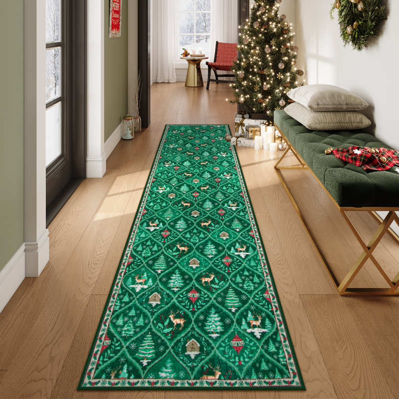 Tapis de Noël lavable marocain Laziya, Tapis de couloir 2 pi x 8 pi