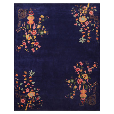 Multi Size Navy Hand Tufted Floral Chinese Art Deco Oriental Area Rug