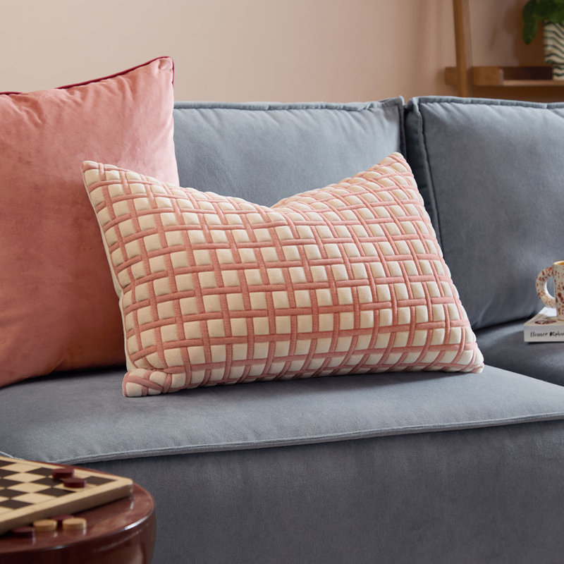 Softie Grid Pink Square Throw Cushion Cover, Pillow Cover Only - No Insert, Beige Plaid