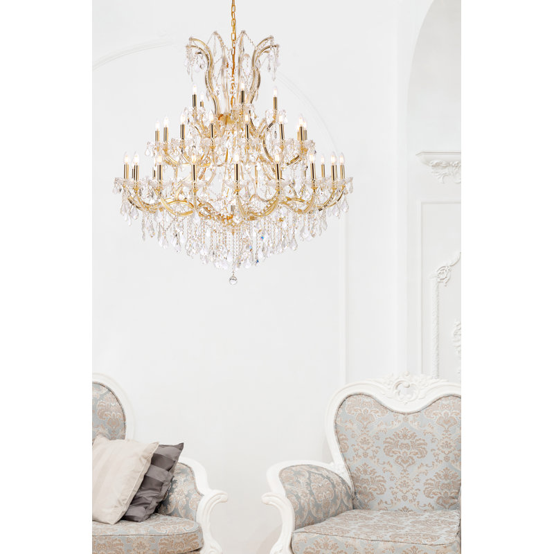 Lustre étagé de style bougie à 41 lumières Stockard, Cristal (transparent), Coupe royale, Or