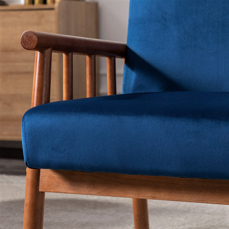Fauteuil de style Mid-Century moderne de 25 po de largeur, bleu foncé, Velours bleu foncé