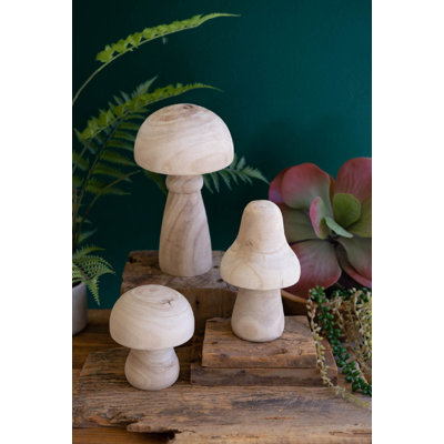  Wooden Mushrooms 6" H Rustic Nature Display Set of 3