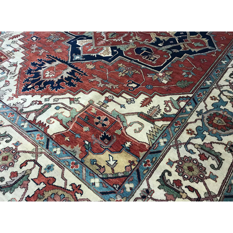 Tapis rouge et ivoire noué à la main de haute qualité