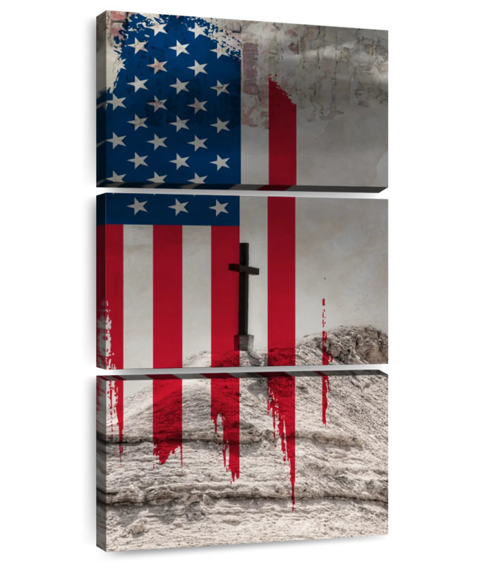 Christianisme et drapeau américain, H 32 po x l 15 po