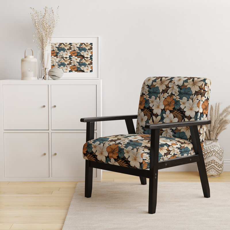 Fauteuil rembourré d'appoint tropical D, Serenity à motif tropical monochrome I