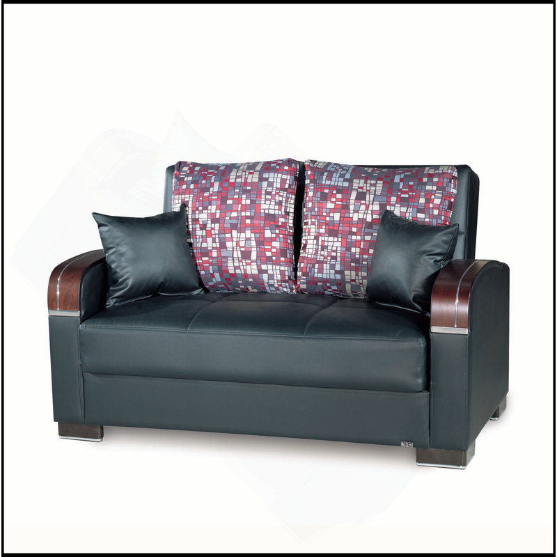 Causeuse convertible rembourrée avec rangement, polyuréthane noir, Noir