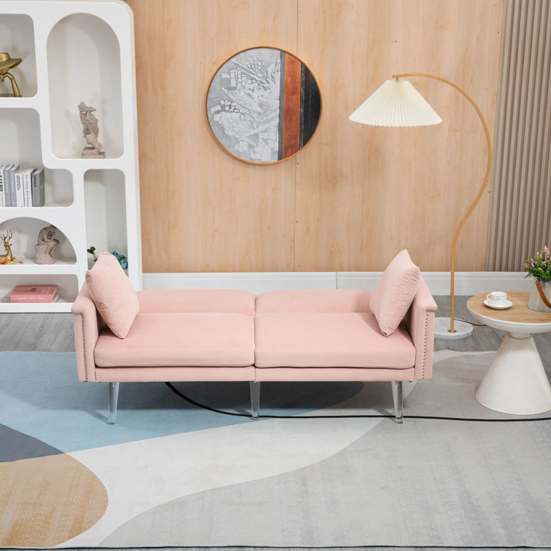 Canapé à accoudoirs carrés 64,57 po Ferrante, Velours rose
