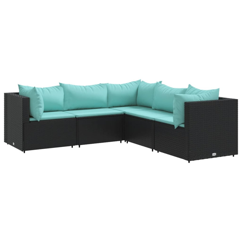 Latitude Run® 5 Piece Patio Lounge Set With Cushions Poly Rattan, Cream White, Black