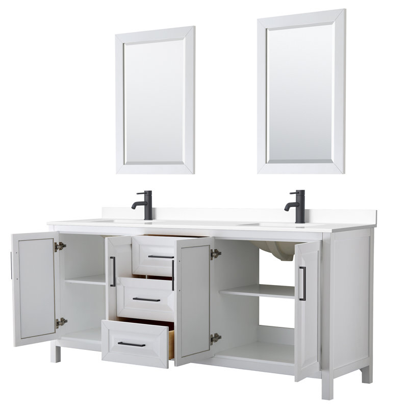 Daria 80'' W Double Vanity, White, Polished Chrome, Carrara Cultured Marble