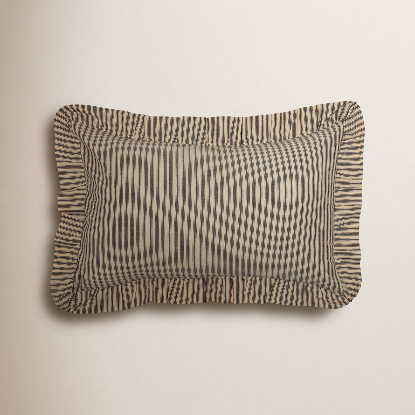 Ruffled Cotton Lumbar Throw Pillow, Dark Crème/Coal Black, Polyester/Polyfill