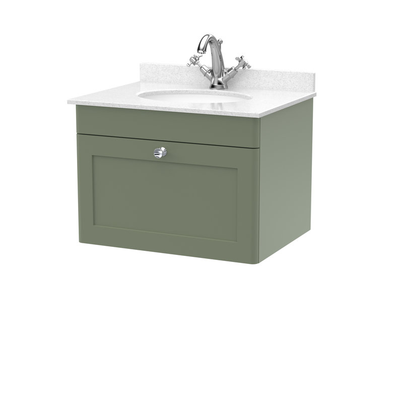 Classique 620mm Single Bathroom Vanity with Drop In Vitreous China Basin, White, Satin Green
