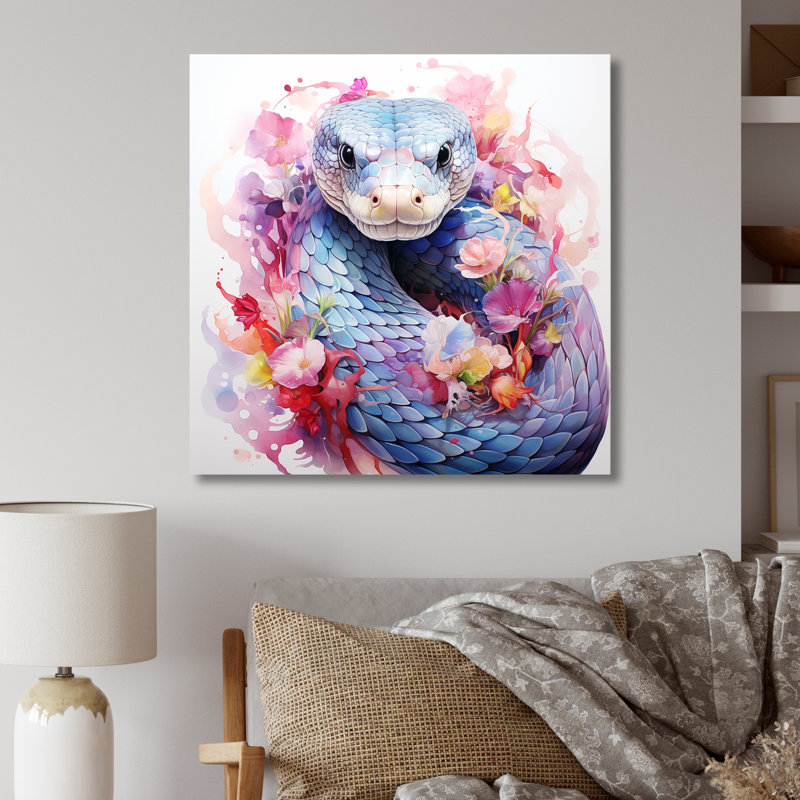 «Snakes Floral Grace II» - art mural en métal animal serpent, H 16 po x l 16 po x P 1 po