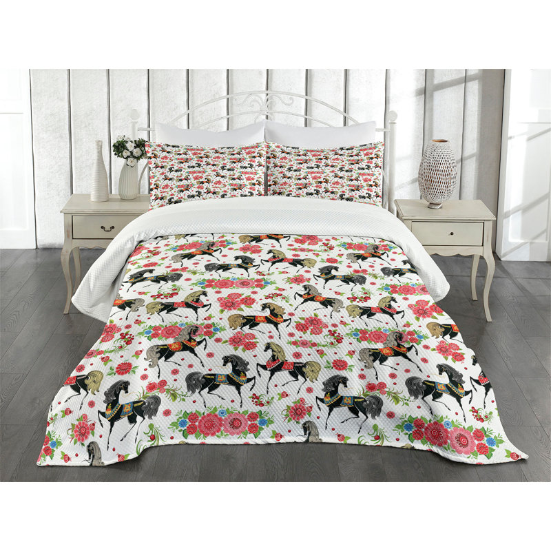 Ambensonne Horses Bedspread Abstract Multicolor Multicolor, King Coverlet/Bedspread + 2 Pillow Shams