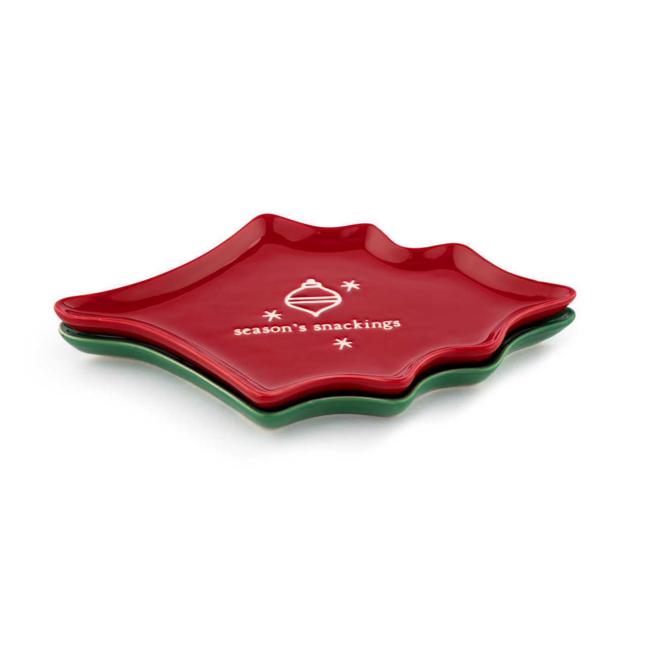 Holly Christmas Appetizer Plates - Set Of 2