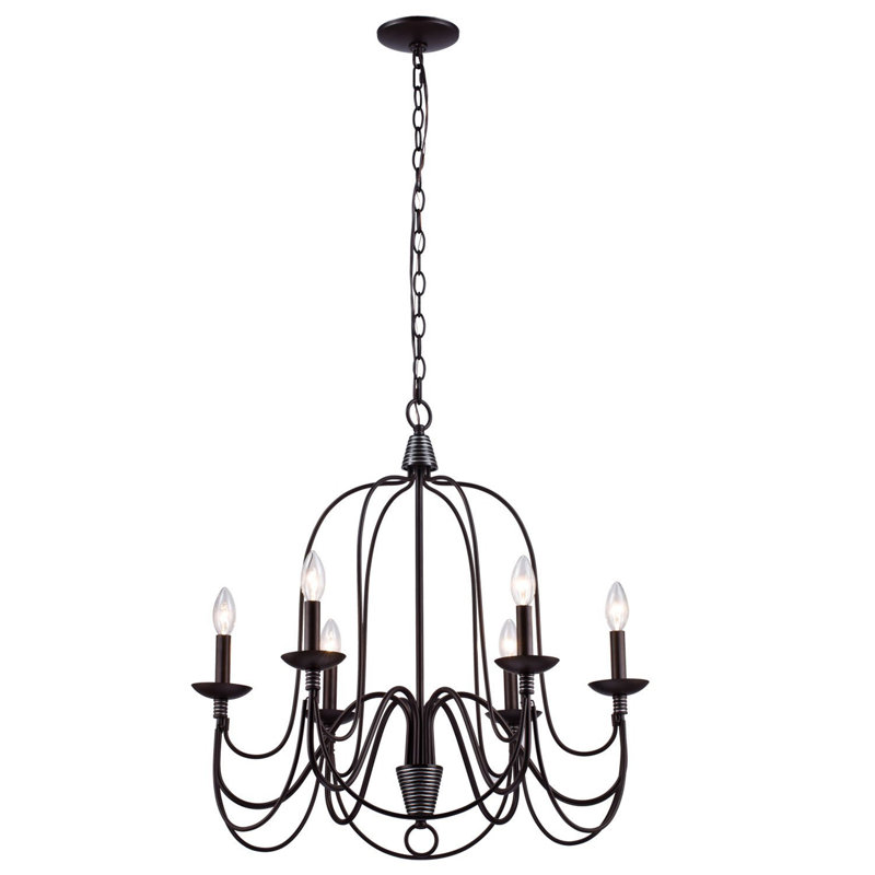 Lustre géométrique 6 lumières façon bougie Vahe, Noir mat