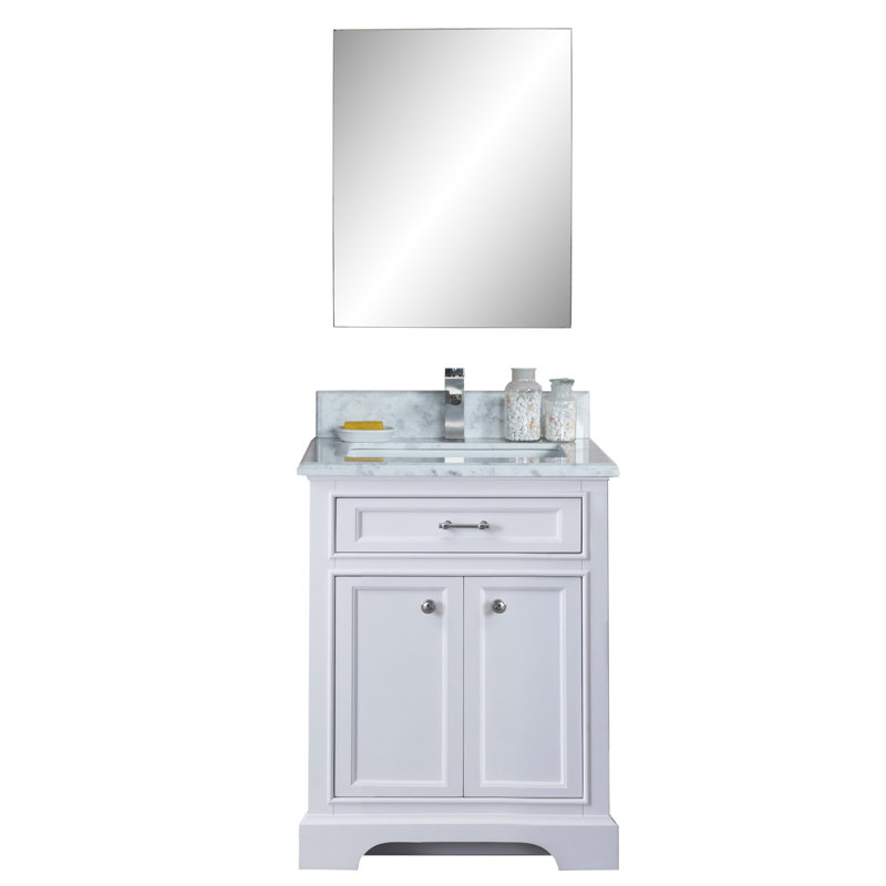 Ensemble de meuble-lavabo simple 25 "avec miroir Harkness, Marbre de Carrare