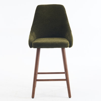 Comfortable Bar Stool Modern Barstool With Back & Wood Legs, Counter Height Upholstered Bar Chair For Kitchen Island