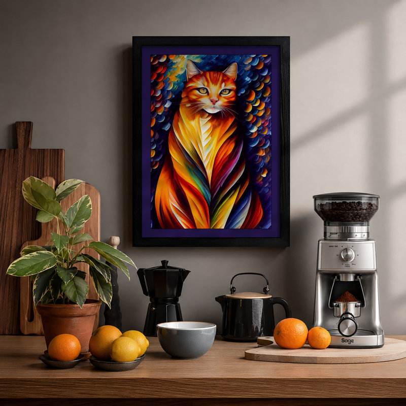 Mystical Tabby Eclectic 1 Piece Single Picture Frame Wall Art, A1 - 84.1 x 59.4 cm, Black
