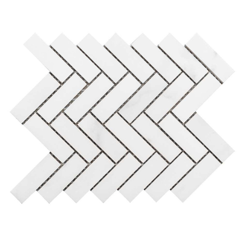 Adonis Pure 1" x 3" Porcelain Herringbone Mosaic Tile