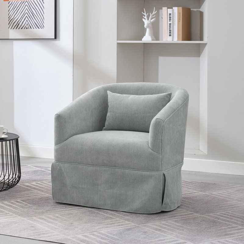360-Degree Swivel Upholstered Armchair with Accent Pillow, Light Green Linen Blend