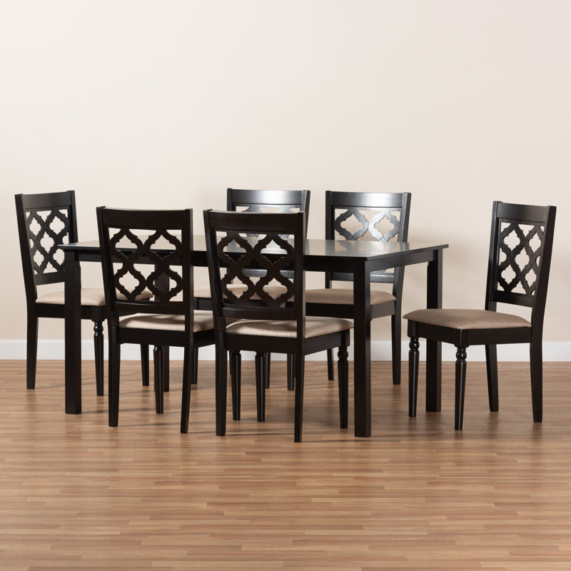 Ensemble repas pour 4 personnes Lockerbie, Noir, Noir/beige, 6 chaises incluses