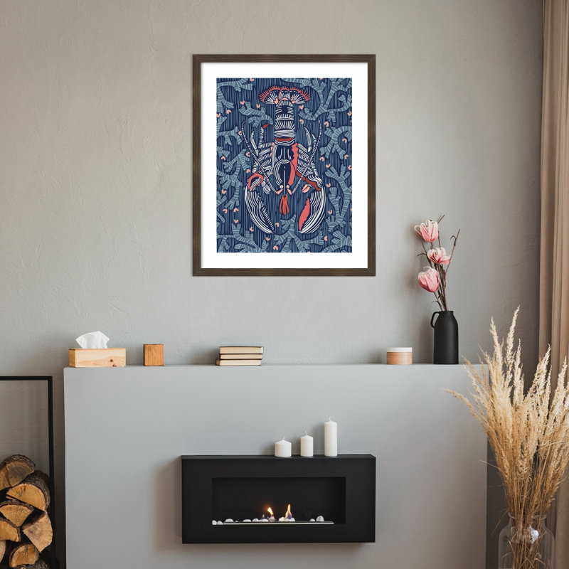 «Crustacean Core marine» par Gadd Wood, reproduction d'art encadrée, H 34 po x l 28 po, Grain de bois rayé chocolat