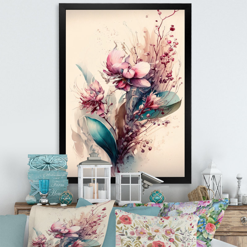 «Orchid Floral Design II», reproduction sur toile, Toile encadrée noire à coins fermés, H 32 po x l 16 po x P 1 po