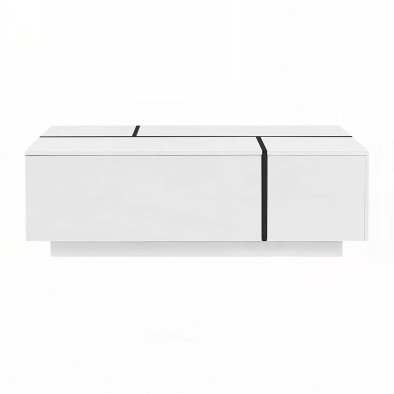 Table basse extensible avec 2 espaces de rangement cachés et 2 tiroirs pour le salon, Blanc